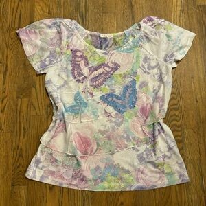 Indigo Soul Tiered Mesh Layered Bedazzled Butterfly Top